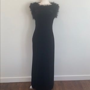 Tahari velvet gown with feather neckline. Size 6